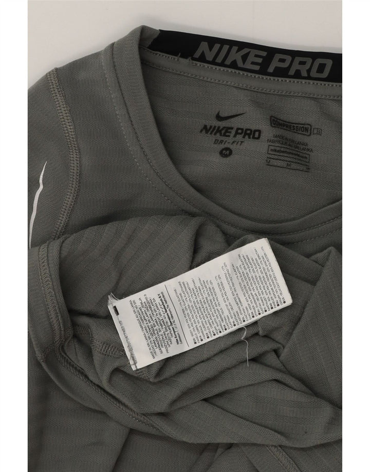 Nike Mens Dri Fit Graphic Top Long Sleeve UK 14 Medium Grey Polyester