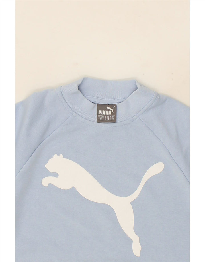 PUMA Womens Graphic Sweatshirt Jumper UK 10 Small Blue Vintage Puma and Second-Hand Puma from Messina Hembry 