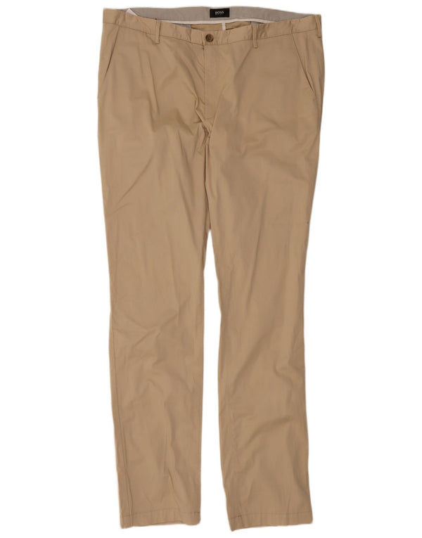 Hugo Boss Mens Slim Chino Trousers W40 L33 Beige Cotton