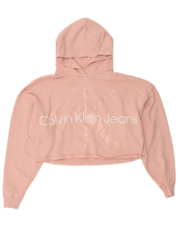 Calvin Klein Jeans Dame Oversized Crop Hoodie Jumper UK 10 Small Pink