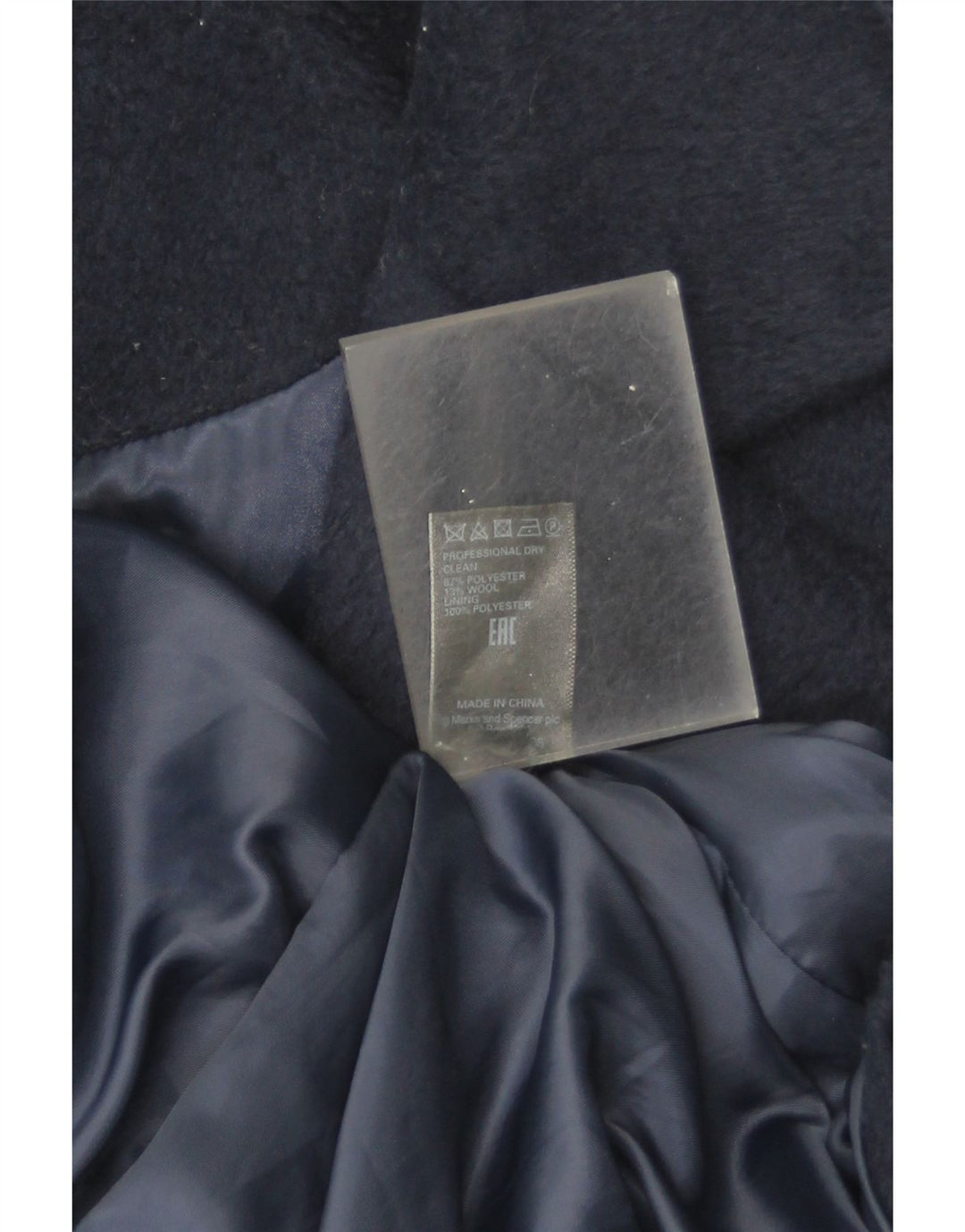 Marks & Spencer Womens Overcoat UK 12 Medium Navy Blue Polyester