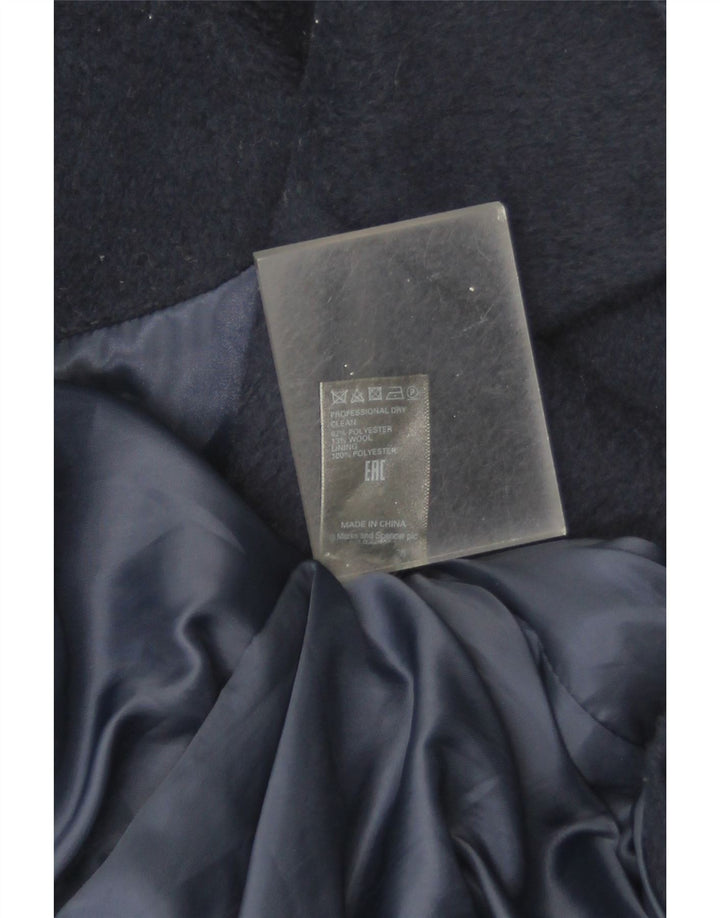 Marks & Spencer Womens Overcoat UK 12 Medium Navy Blue Polyester