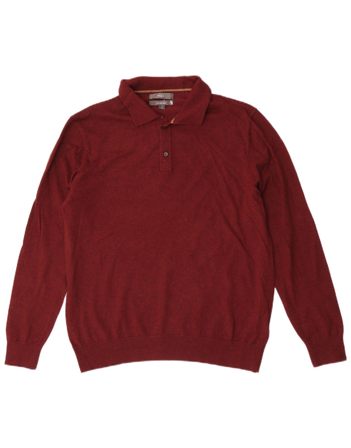 Marks & Spencer Mens Polo Neck Jumper Sweater Medium Maroon Cotton