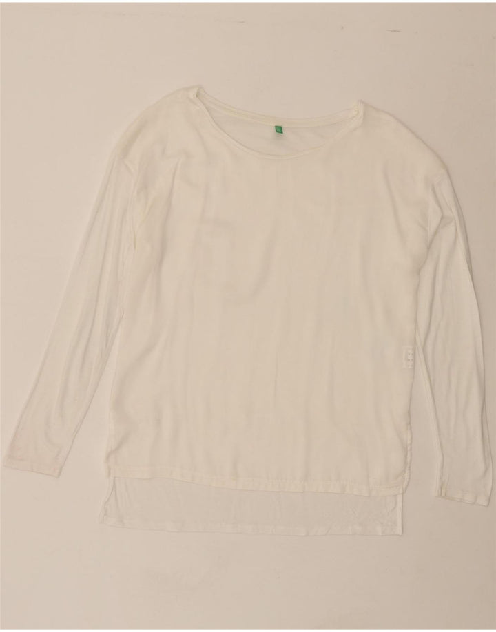BENETTON Womens Top Long Sleeve UK 14 Medium White Viscose Vintage Benetton and Second-Hand Benetton from Messina Hembry 
