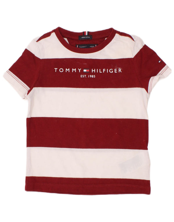 Tommy Hilfiger Boys Graphic T-Shirt Top 2-3 Years Burgundy Striped Cotton