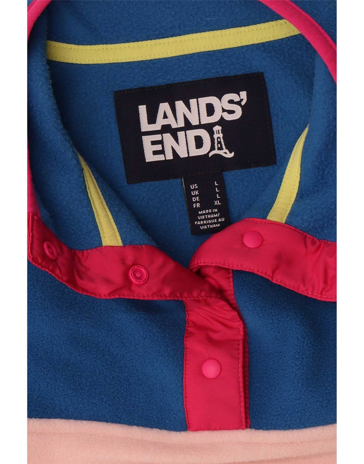 Lands End Dame Oversized Fleece Jumper UK 16 Stor Flerfarvet Stribet