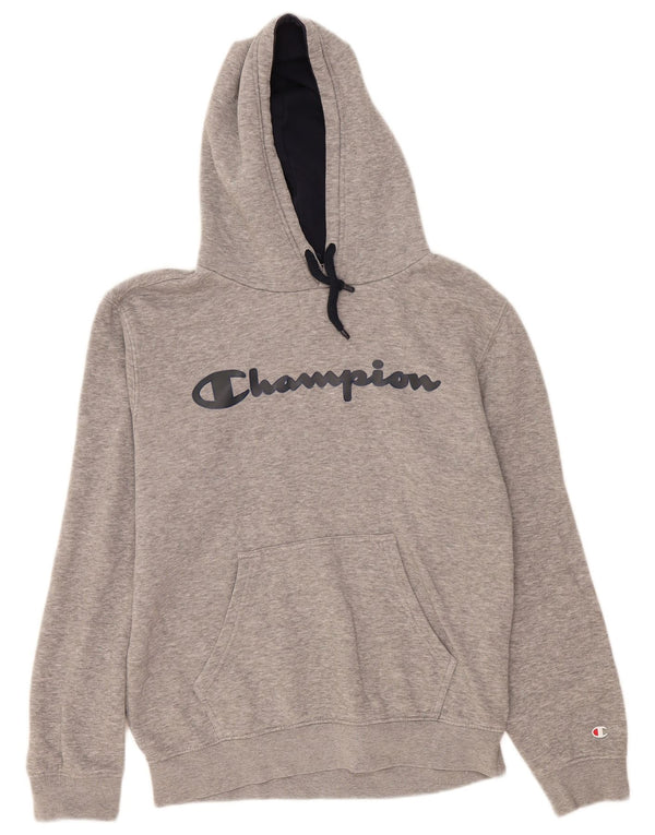 Champion Mens Graphic Hoodie Jumper Medium Grey Flecked Cotton