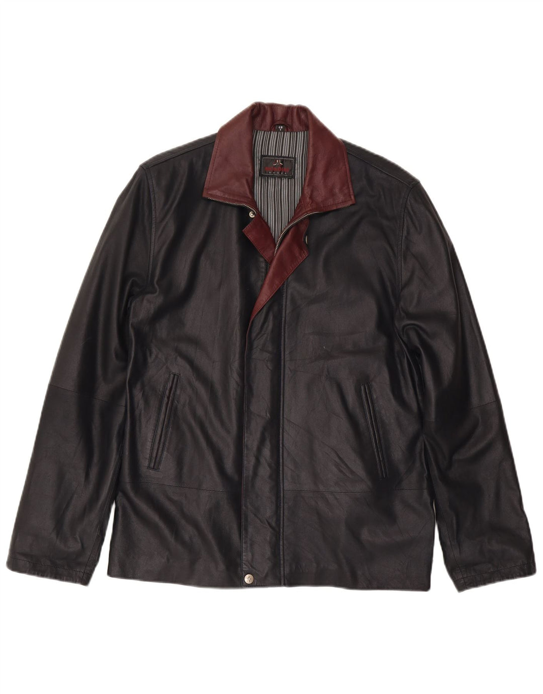 Mondial Mens Leather Jacket IT 48 Small Black Colourblock Leather