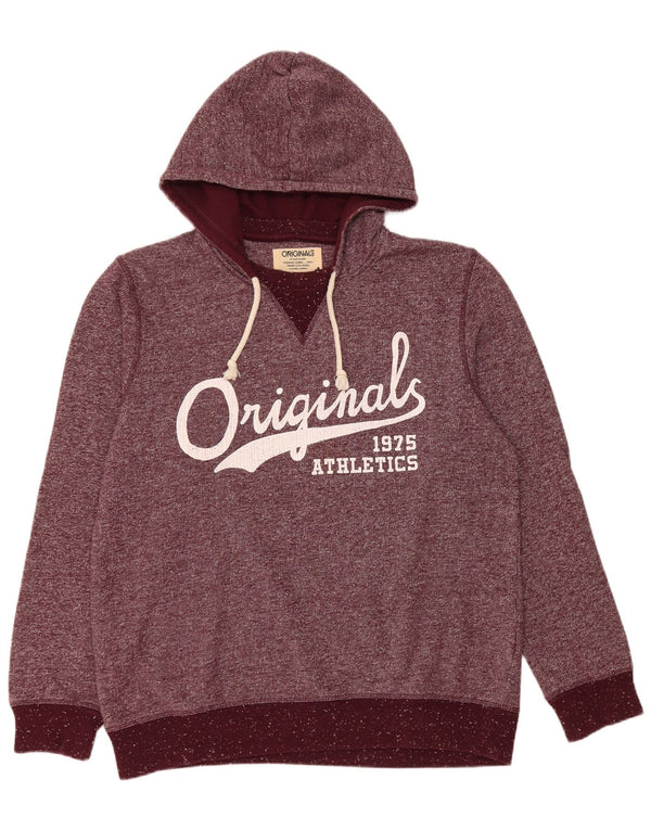 Jack & Jones Mens Graphic Hoodie Jumper XL Burgundy Flecked Polyester