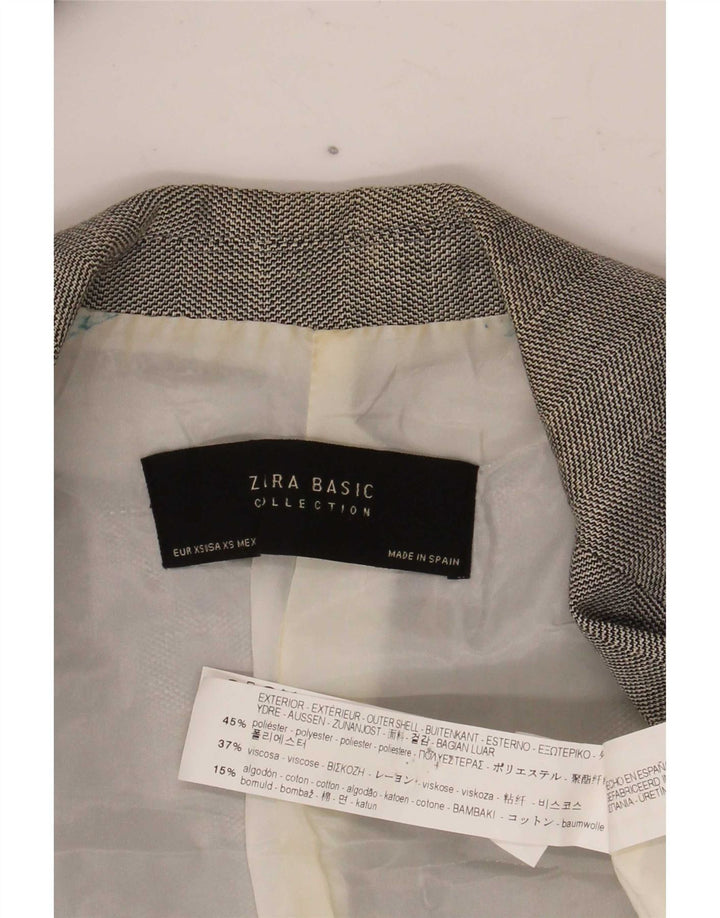 Zara Veste Blazer 1 Bouton Femme UK 6 XS Gris Chevron Polyester