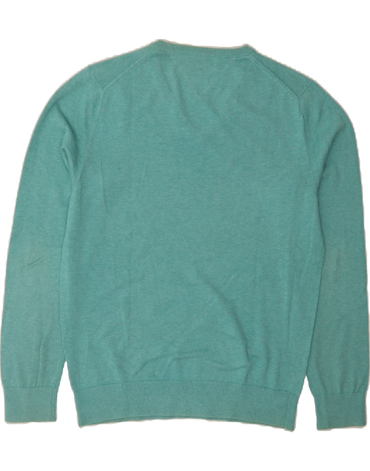 TOMMY HILFIGER Mens V-Neck Jumper Sweater Medium Turquoise Cotton Vintage Tommy Hilfiger and Second-Hand Tommy Hilfiger from Messina Hembry 