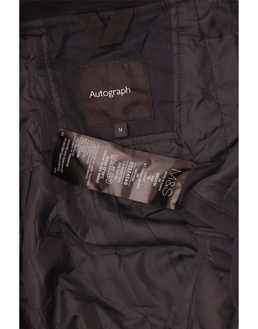 Marks & Spencer Mens Autograph Padded Jacket UK 38 Medium Navy Blue Cotton