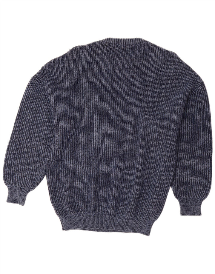 VINTAGE Mens Crew Neck Jumper Sweater IT 50 Medium Blue Striped Wool