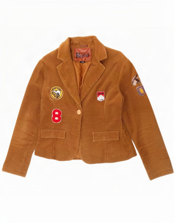 Replay Womens 1 Button Corduroy Blazer Jacket UK 14 Large Khaki Cotton