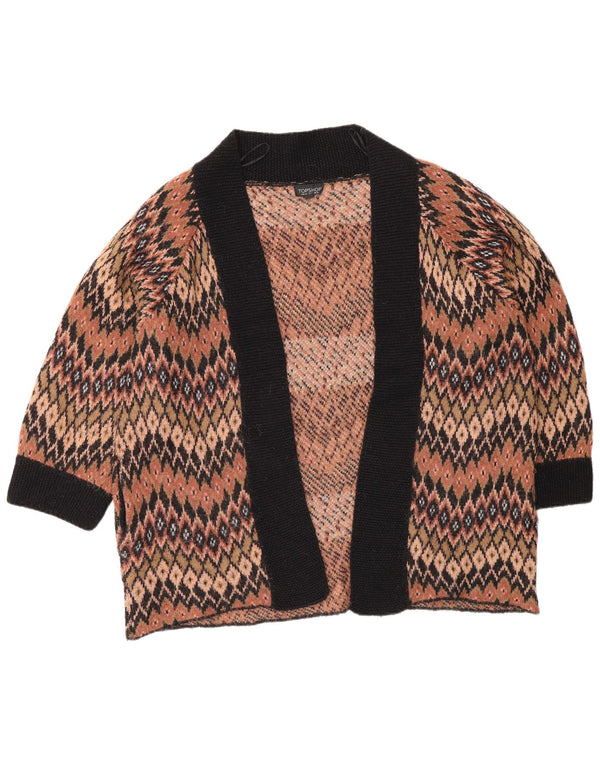 Topshop Womens Oversized Open Cardigan Sweater UK 12 Medium Brown Geometric