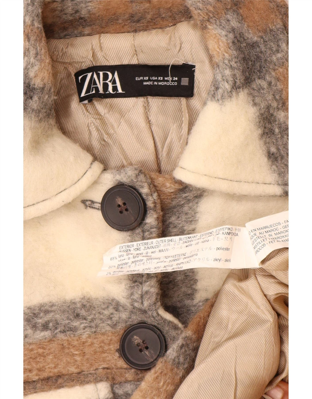 Zara Womens Shacket Oversized Jacket UK 6 XS Beige Check Wool
