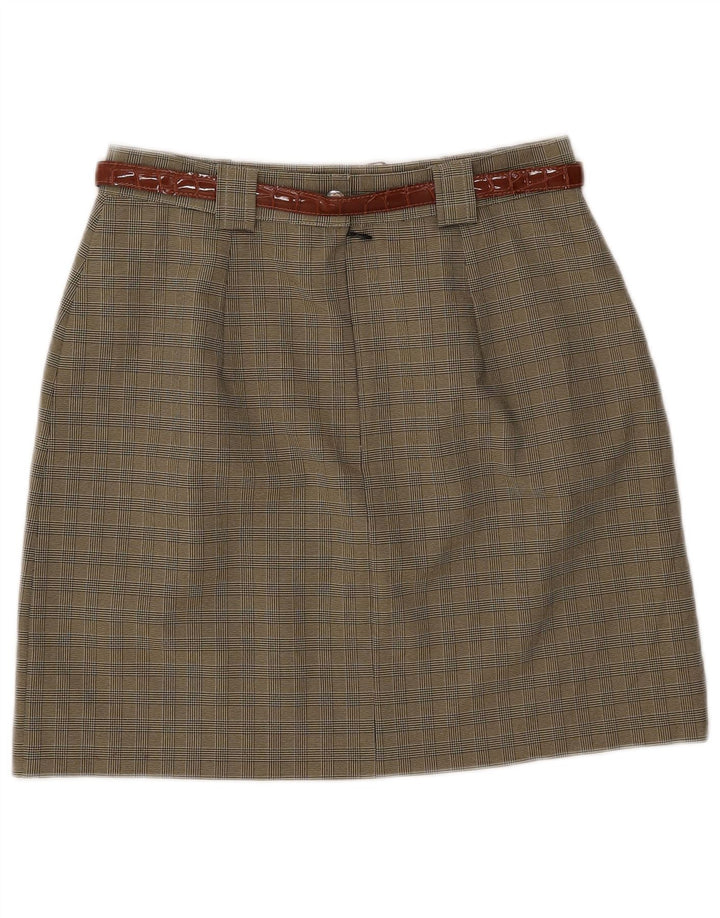 Vintage Womens A-Line Skirt IT 46 Large W28 Khaki Check Polyester