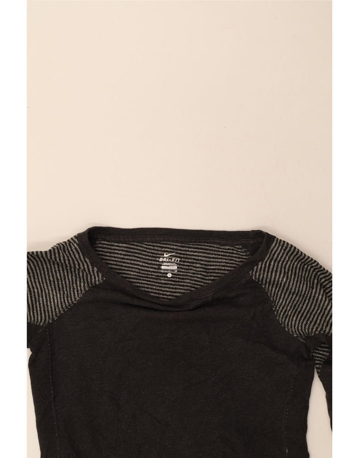 NIKE Womens Dri Fit Oversized Sweatshirt Jumper UK 10 Small Grey Striped Vintage Nike and Second-Hand Nike from Messina Hembry 