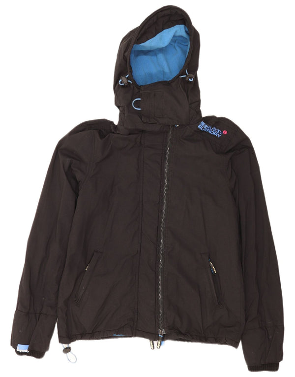 Superdry Damen Windcheater Kapuzen-Windjacke UK 14 Large Schwarz