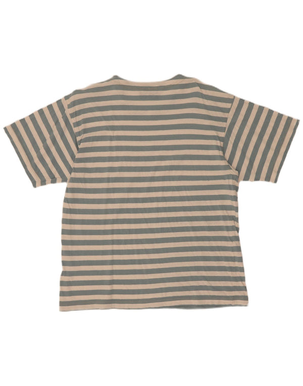 Trussardi Jeans Grafik-T-Shirt-Oberteil für Damen, UK 16, Größe L, blau gestreift, Baumwolle