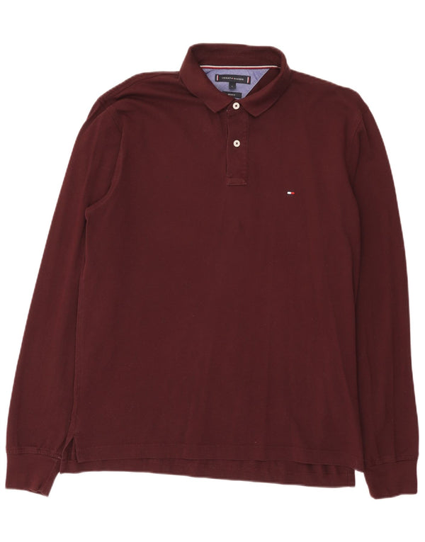 Tommy Hilfiger Herre langærmet Regular Fit Polo Shirt Large Burgundy