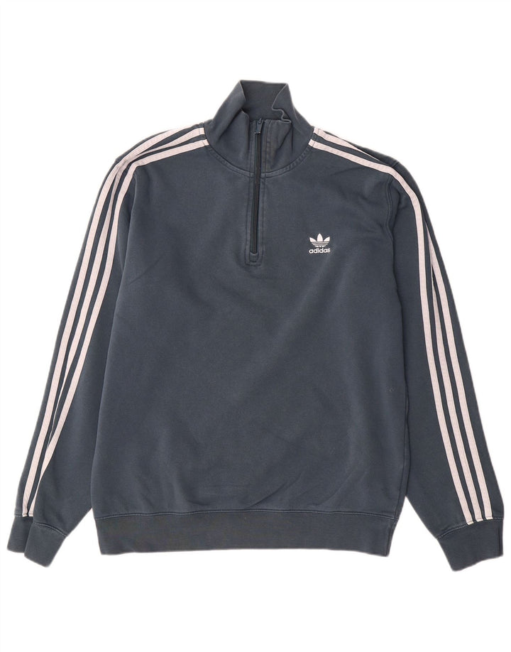 Adidas Sweat-shirt à col zippé pour homme Gris moyen Coton