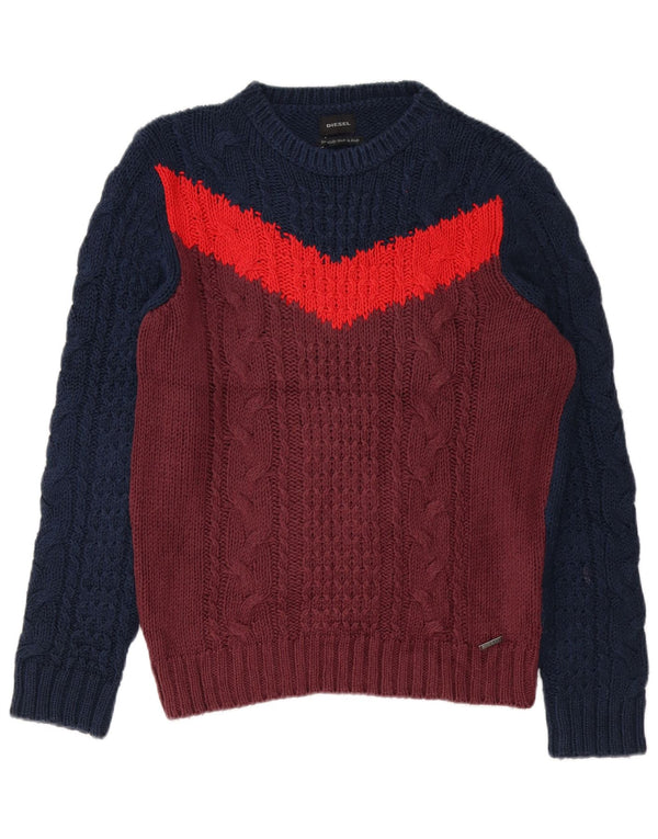 Diesel Herre Boat Neck Jumper Sweater Large Navy Blue Colourblock Bomuld