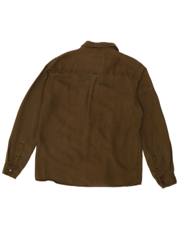 ZARA Womens Denim Shirt UK 14 Medium Khaki Lyocell