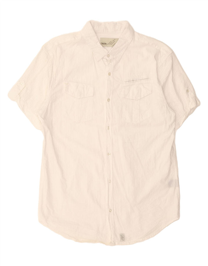 MOSSIMO Mens Short Sleeve Shirt 2XL White Striped Cotton Vintage Mossimo and Second-Hand Mossimo from Messina Hembry 