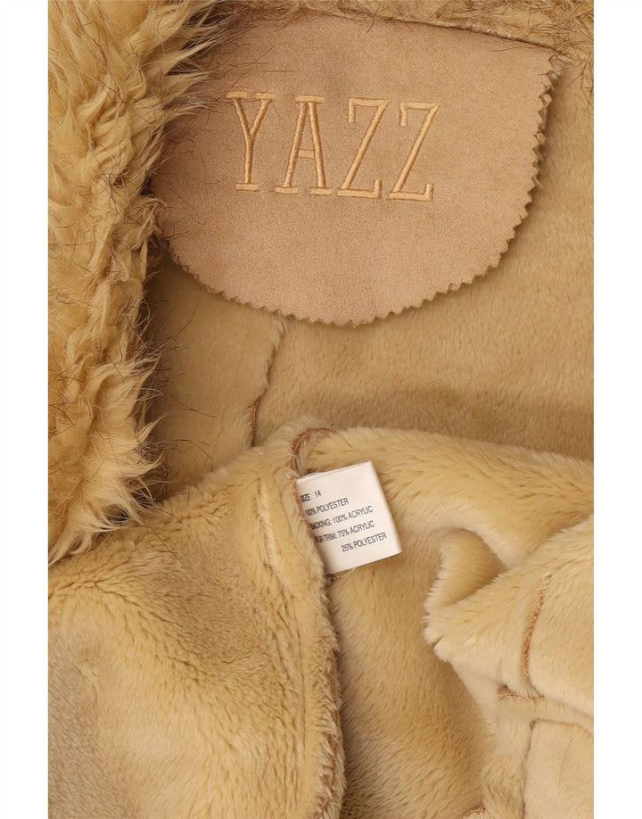 Vintage Womens Open Sherpa Jacket UK 14 Large Beige Polyester