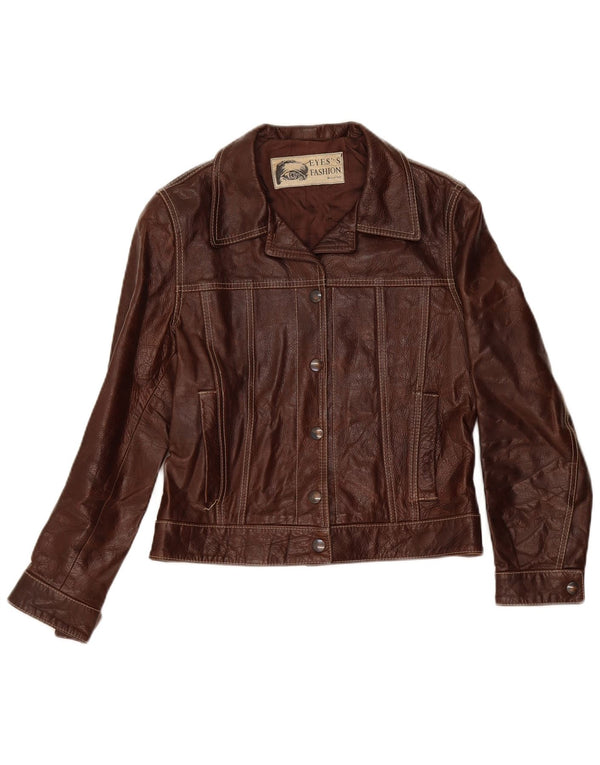 Eyes's Fashion Womens Crop Leather Jacket IT 42 Medium Brown