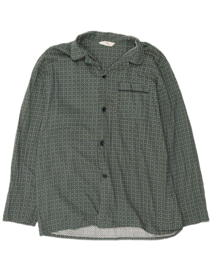 Marks & Spencer Mens Shirt Large Green Geometric Cotton