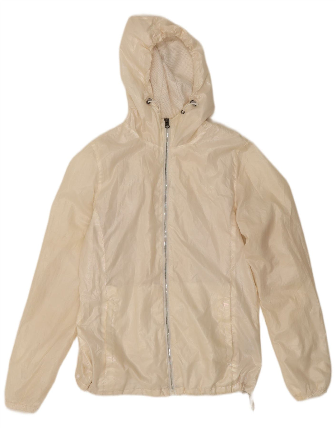 New Balance Womens Hooded Rain Jacket UK 10 Small Off White Polyester