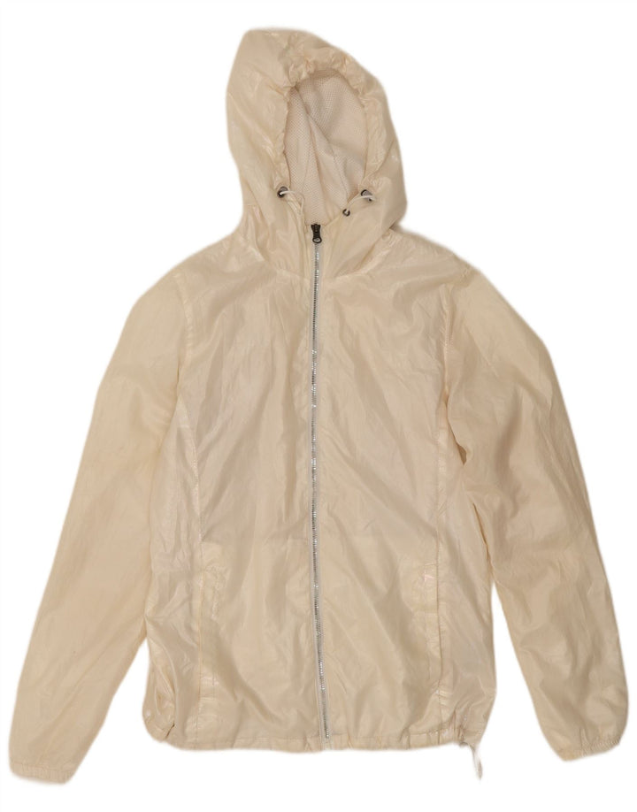 New Balance Womens Hooded Rain Jacket UK 10 Small Off White Polyester