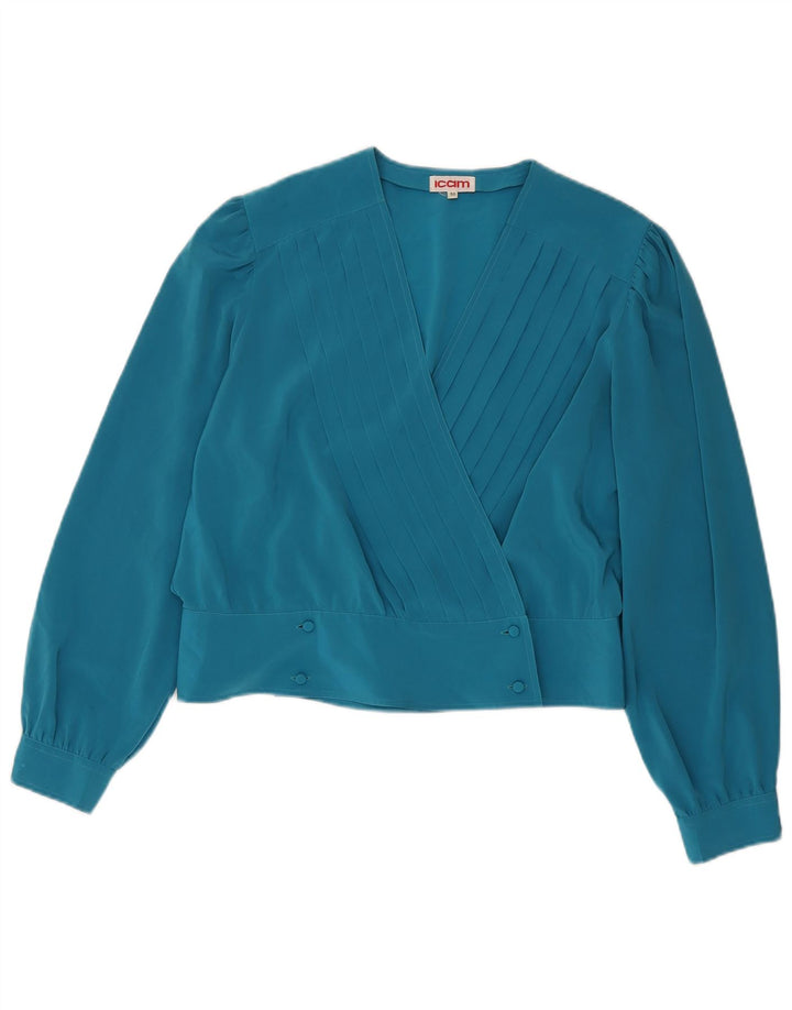 Icam Womens Crop Shirt Blouse IT 50 XL Blue Polyester