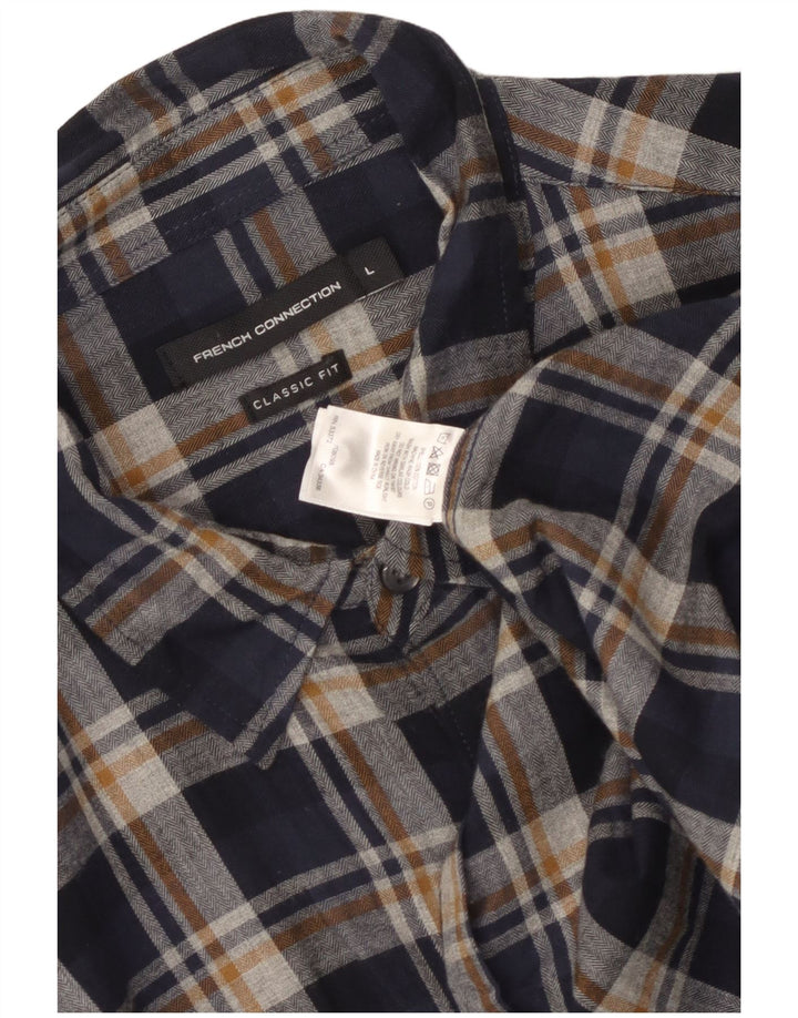 French Connection Mens Classic Fit Flannel Shirt Large Navy Blue Check