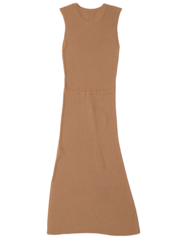 Massimo Dutti Dame ærmeløs Maxikjole UK 12 Medium Beige Viscose