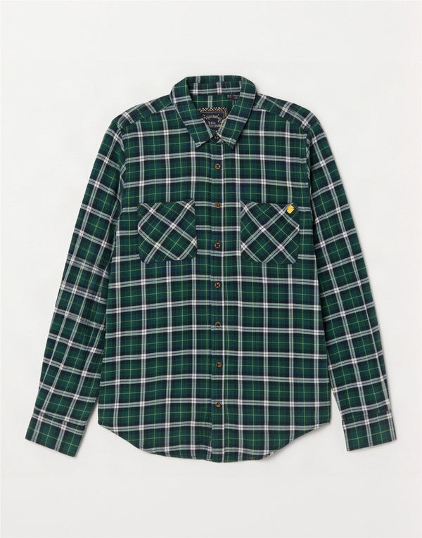 Superdry Damen-Flanellhemd, UK 14, groß, grün kariert, Baumwolle