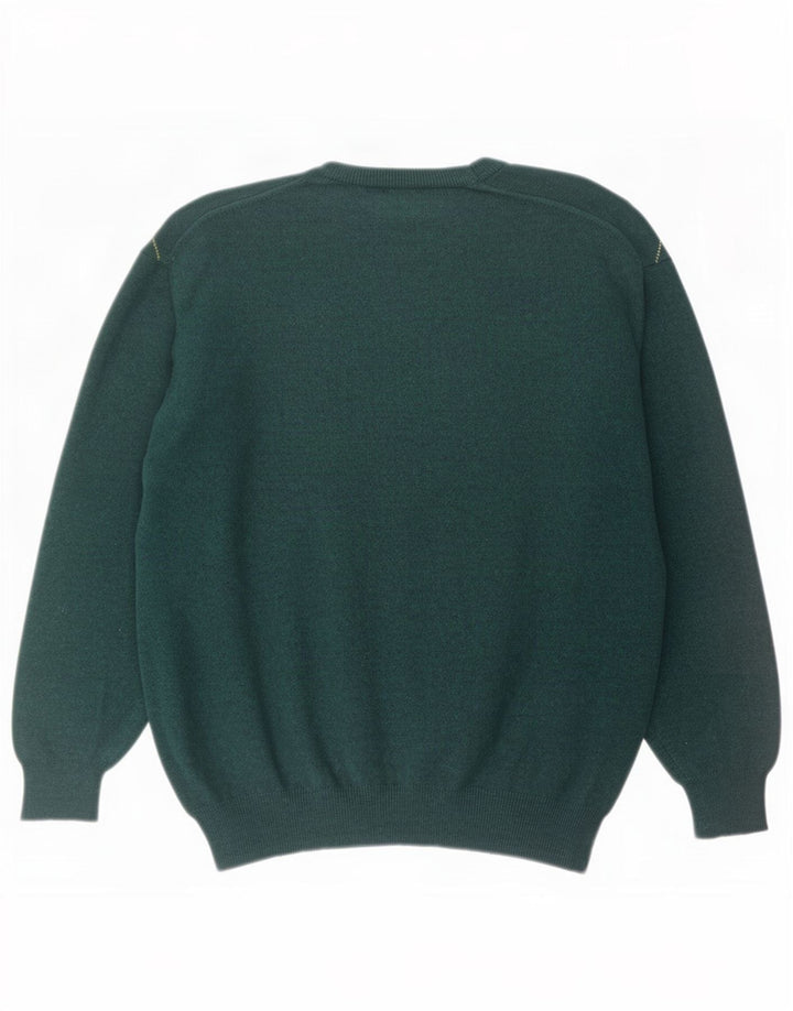 Vintage Mens Crew Neck Jumper Sweater Medium Green Argyle/Diamond