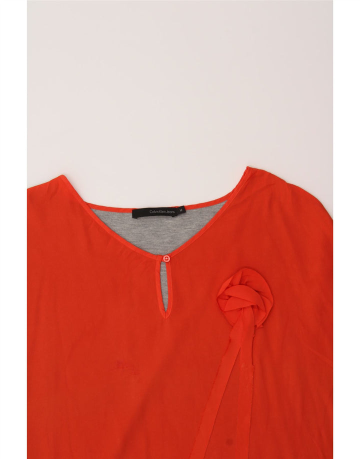 CALVIN KLEIN Womens Oversized Blouse Top UK 14 Medium Orange Colourblock Vintage Calvin Klein and Second-Hand Calvin Klein from Messina Hembry 