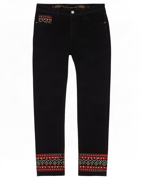 Pantaloni cropped in velluto da donna slim fit Desigual W30 L26 neri geometrici