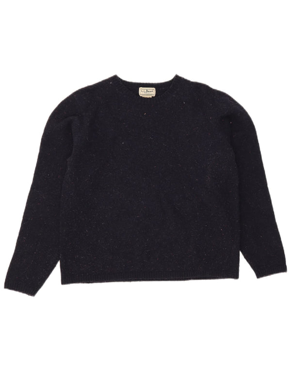L.L.Bean Womens Boat Neck Jumper Sweater UK 12 Medium Navy Blue Wool