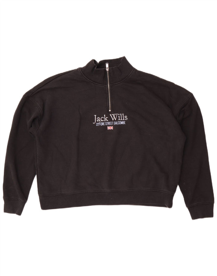 Jack Wills Womens Oversized Graphic Sweatshirt Jumper UK 16 Large Black