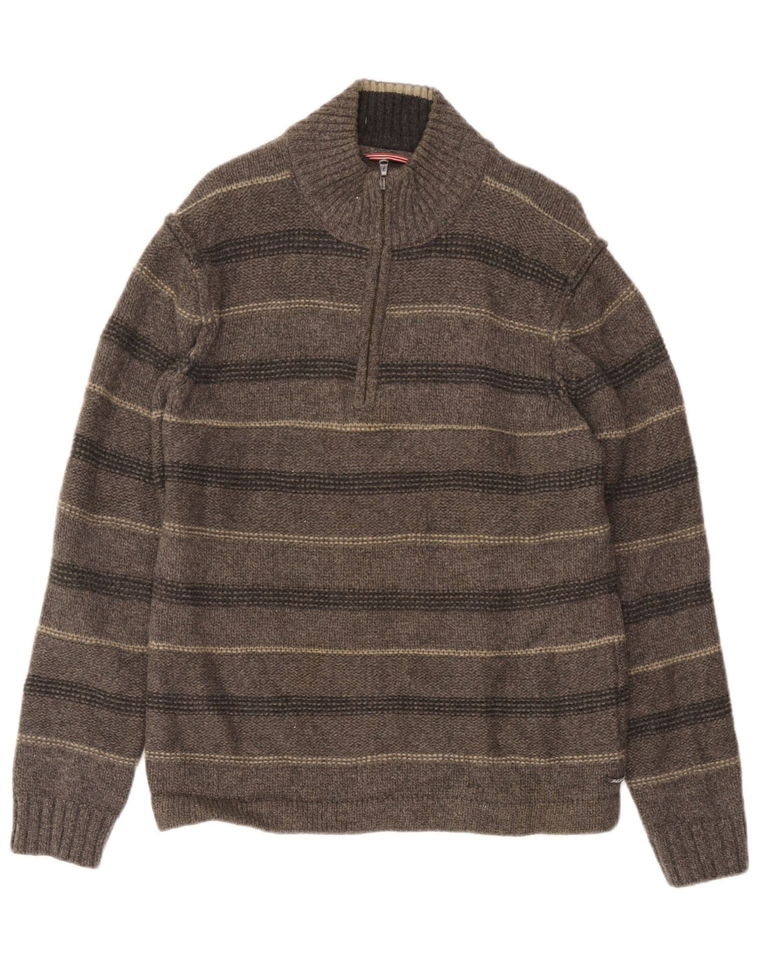 Maglione da uomo con zip sul collo di White Stuff, lana d'agnello a righe grigie di grandi dimensioni