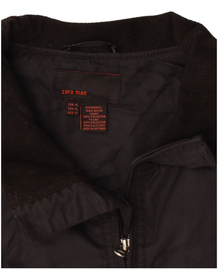 Zara Mens Bomber Jacket UK 42 XL Black Nylon