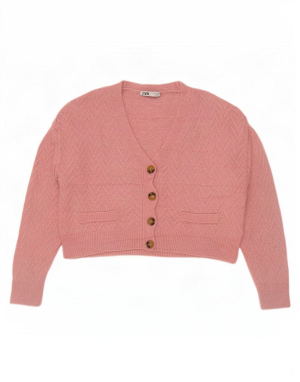 Zara Cardigan court surdimensionné pour femme UK 14 Chevron rose moyen
