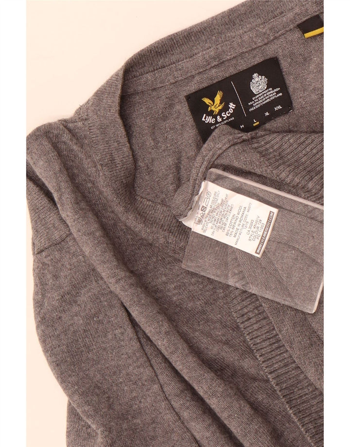 Lyle & Scott Mens V-Neck Jumper Sweater Large Grey Cotton