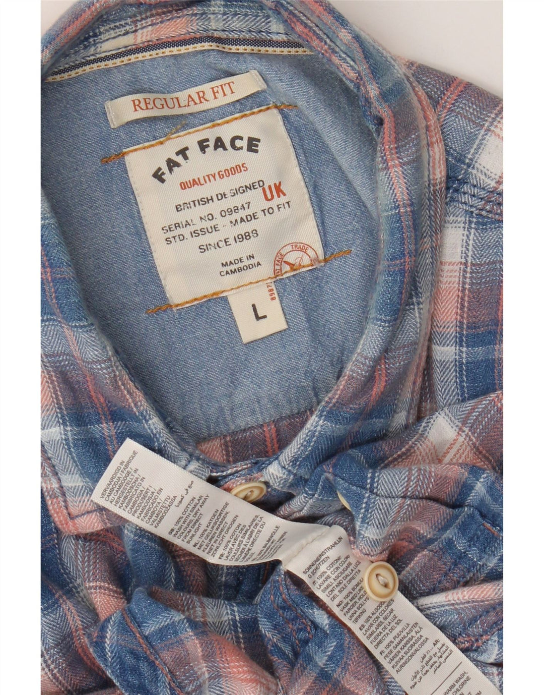 Fat Face Mens Short Sleeve Regular Fit Flannel Shirt Large Blue Check