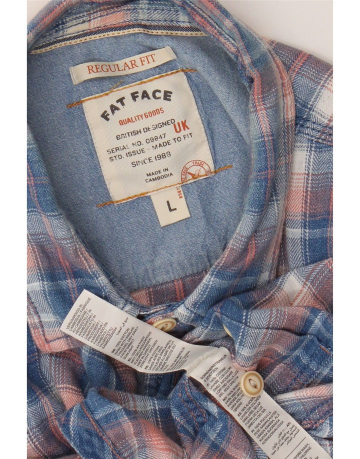Fat Face Mens Short Sleeve Regular Fit Flannel Shirt Large Blue Check