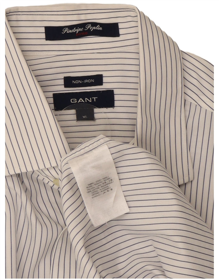 Gant Mens NON - IRON Shirt XL White Striped Cotton